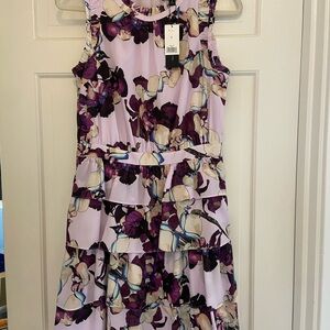 Banana Republic Purple Floral Ruffled Tiered Dress